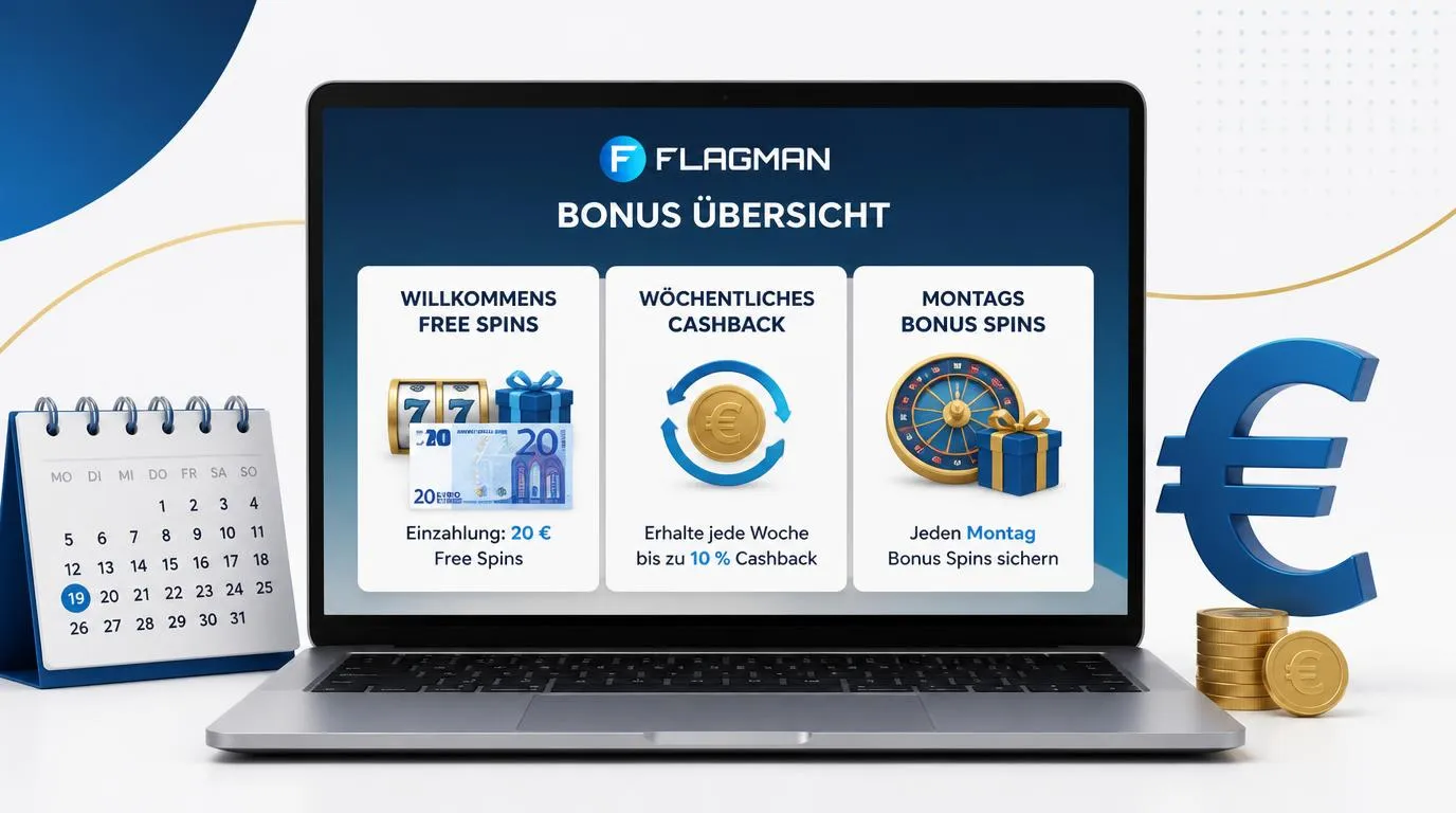 Übersicht mit Willkommens-Freispielen, wöchentlichem Cashback und Prämien am Montag