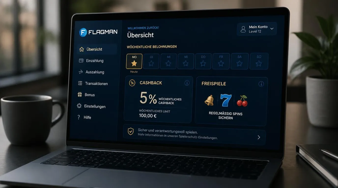 Casino-Konto mit Wochenübersicht für Cashback und Freispiele am Montag